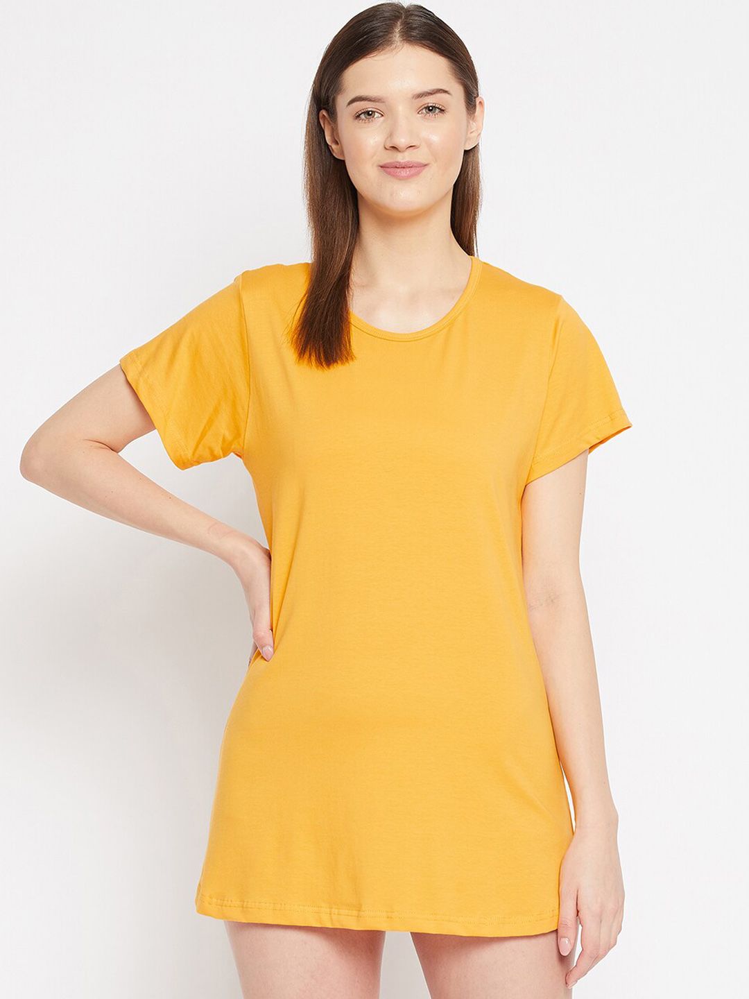 FRENCH FLEXIOUS Women Yellow Solid Lounge T-Shirt Price in India