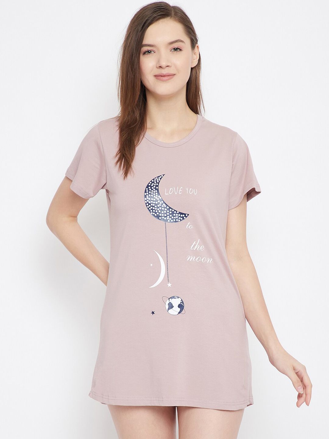 FRENCH FLEXIOUS Women Lavender White Printed Lounge T-shirt Price in India