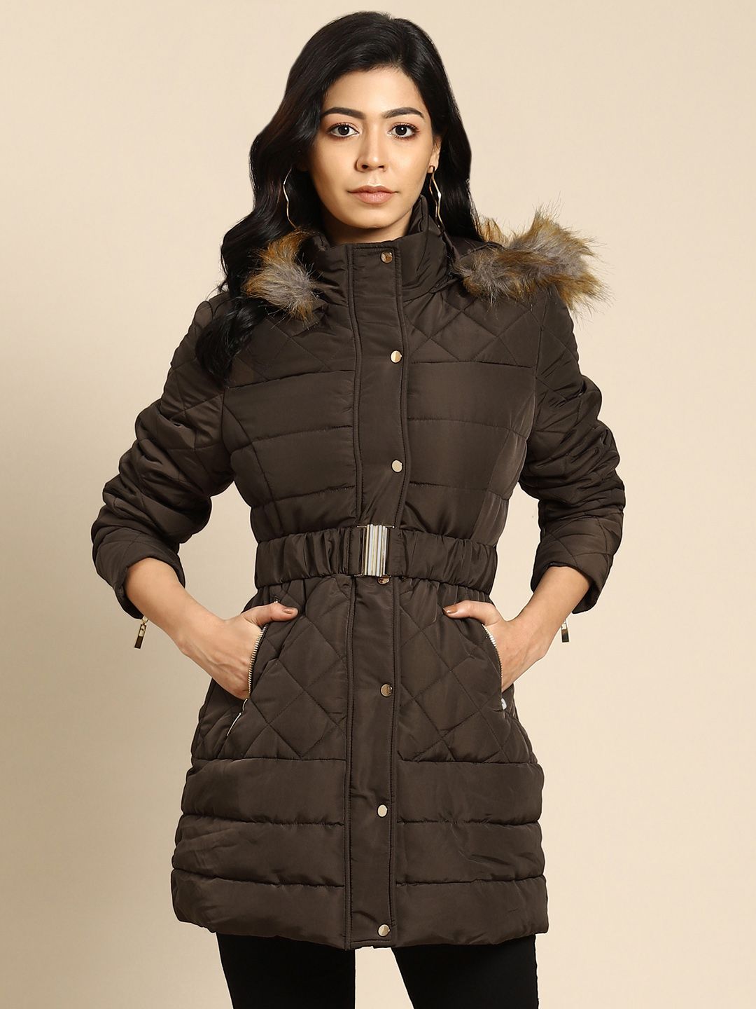 COVER STORY Women Brown Longline Parka Jacket Price in India