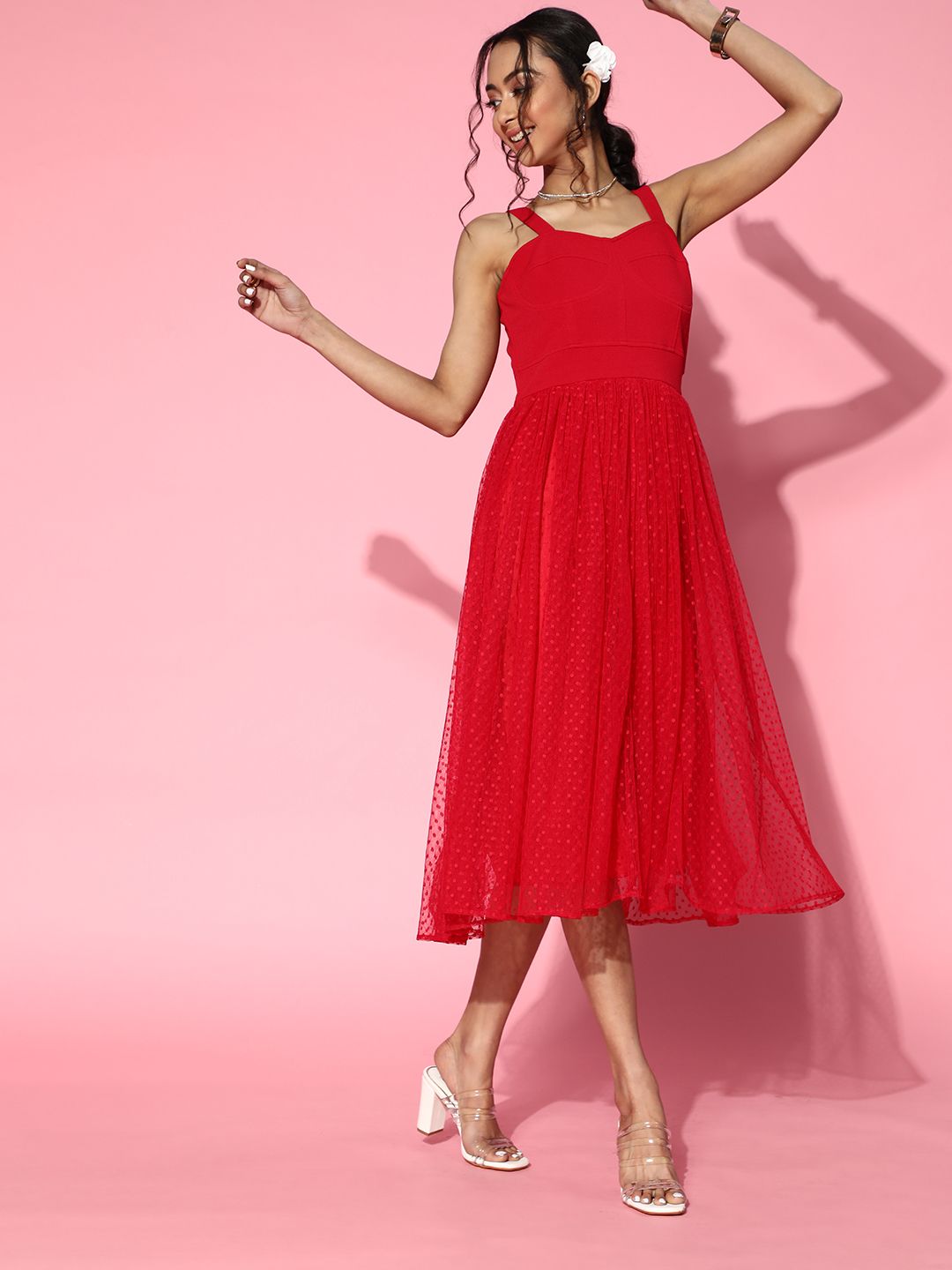 Athena Women Gorgeous Red Solid Tulle Dress Price in India