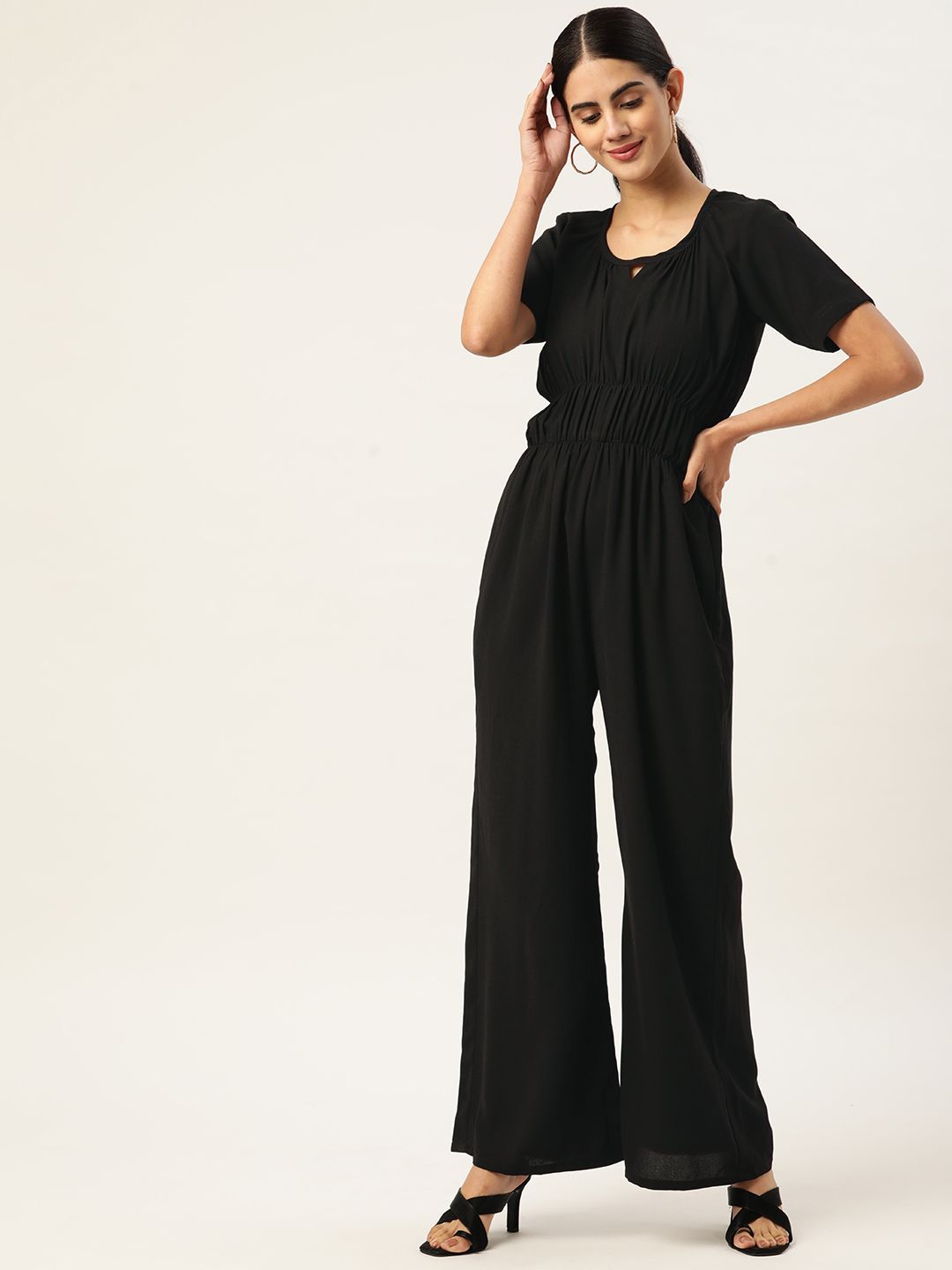 LABEL REGALIA Black Solid Basic Jumpsuit Price in India