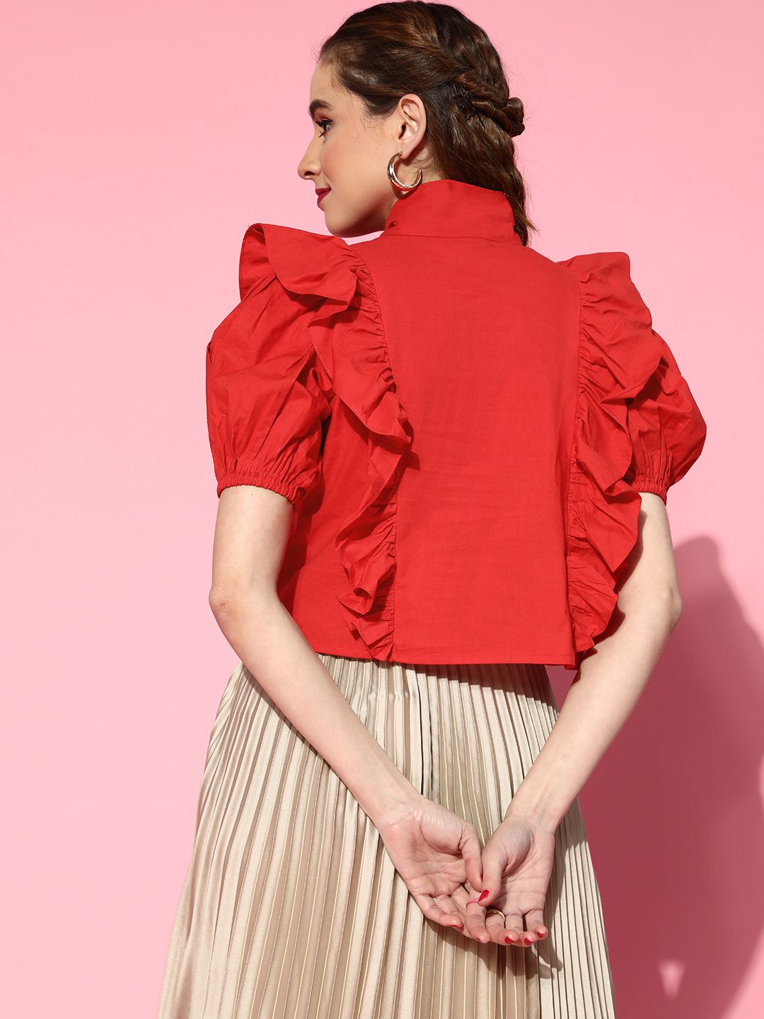 Buy Athena Women Gorgeous Red Solid Ruffled Top - Tops for Women