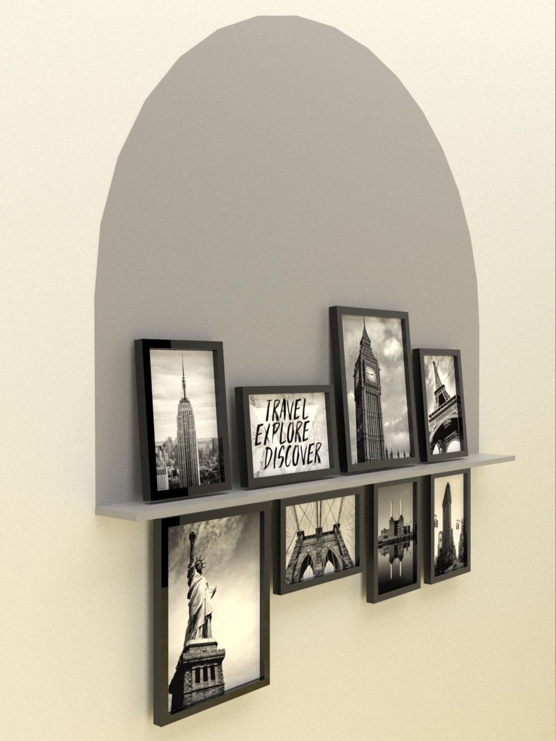 Art Street Set Of 8 Black & Grey Travel Explore Discover Framed Painting Wall Arts Price in India