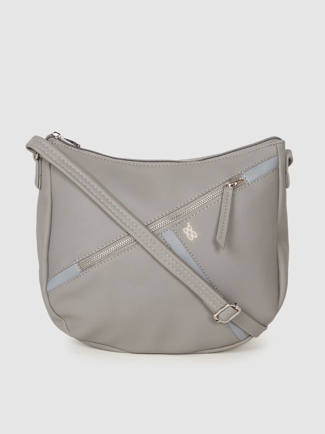Baggit Grey Solid Regular Structured Hobo Bag with Applique Detail Price in India