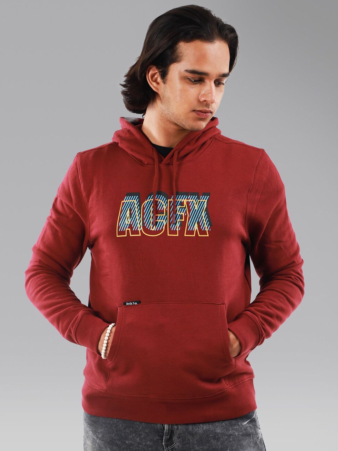 Arctic Fox Unisex Red Printed Hooded Sweatshirt Price in India