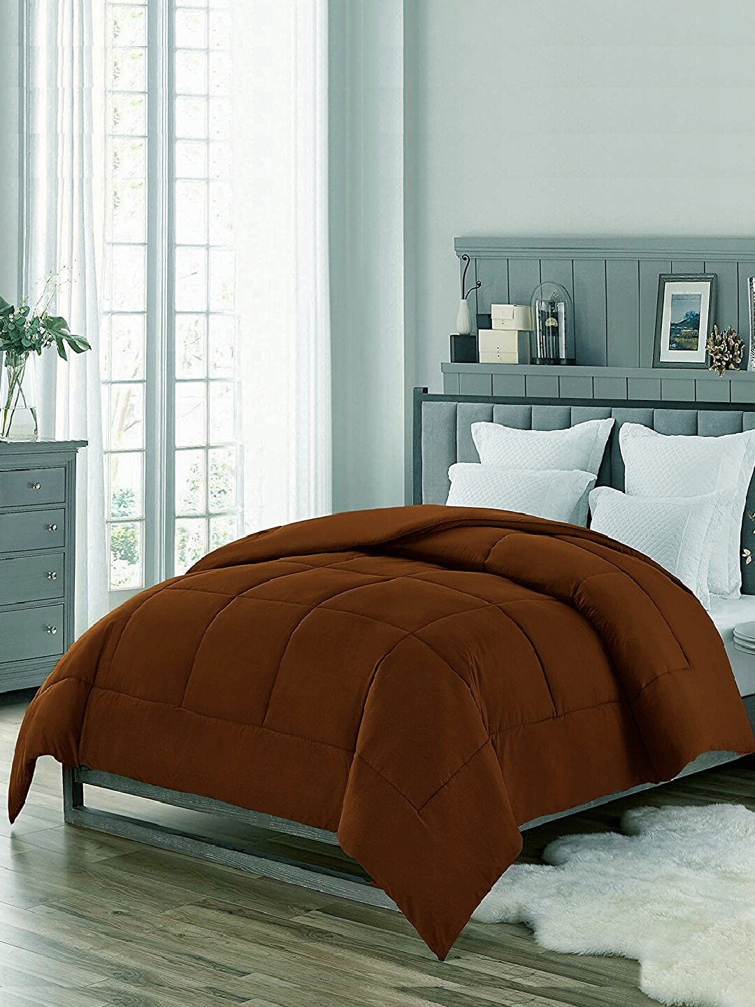 LINENWALAS Happy Sleeping Brown Microfiber Mild Winter 300 GSM Double Bed Comforter Price in India