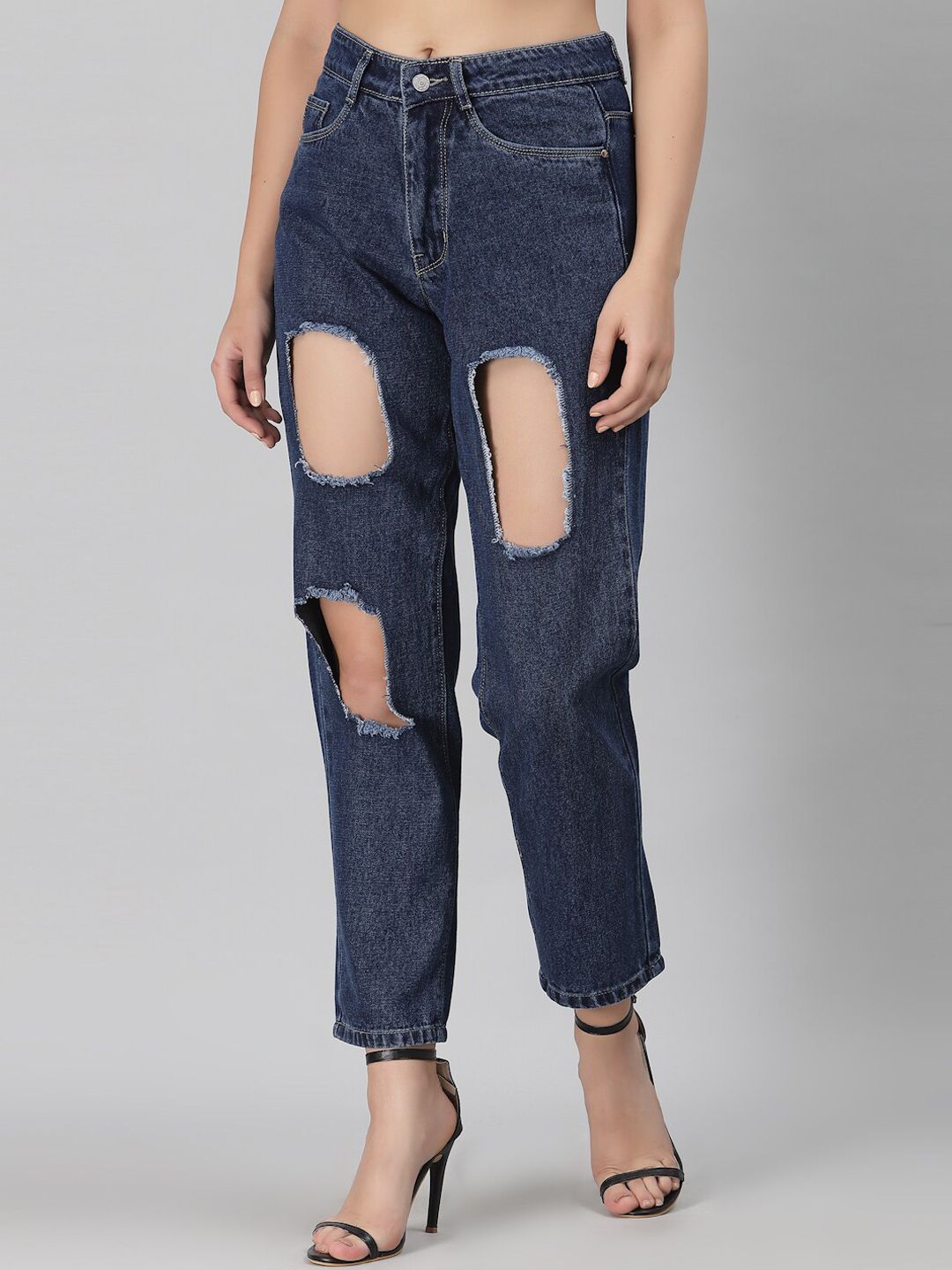 River Of Design Jeans Women Blue High-Rise Highly Distressed Jeans Price in India