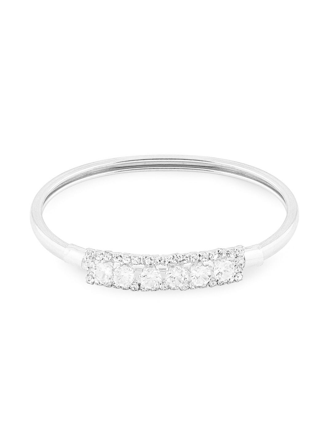 AMI Women Silver-Toned Cubic Zirconia Studded Kada Bracelet Price in India