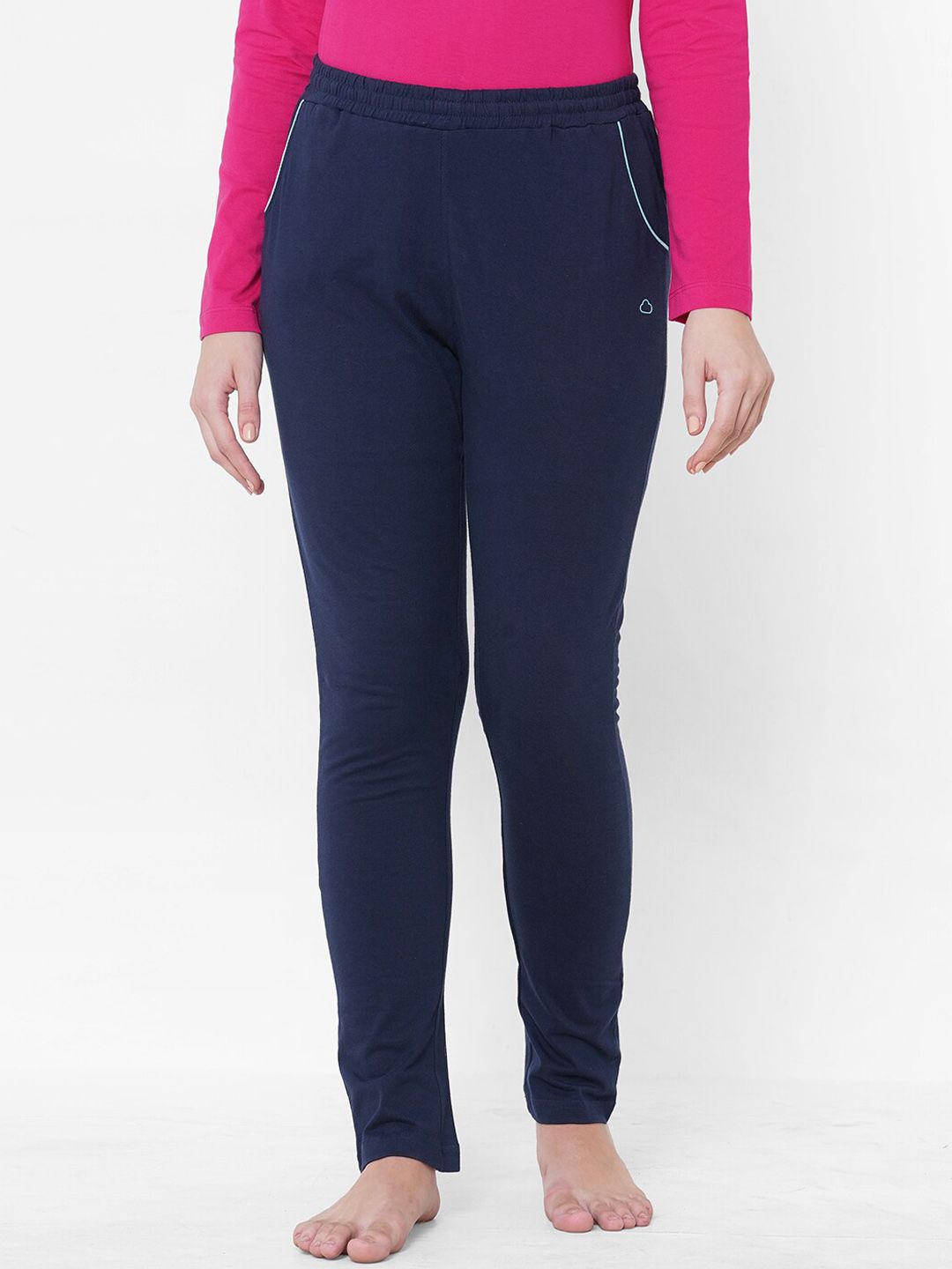 Sweet Dreams Women Navy Blue Solid Cotton Lounge Pants Price in India