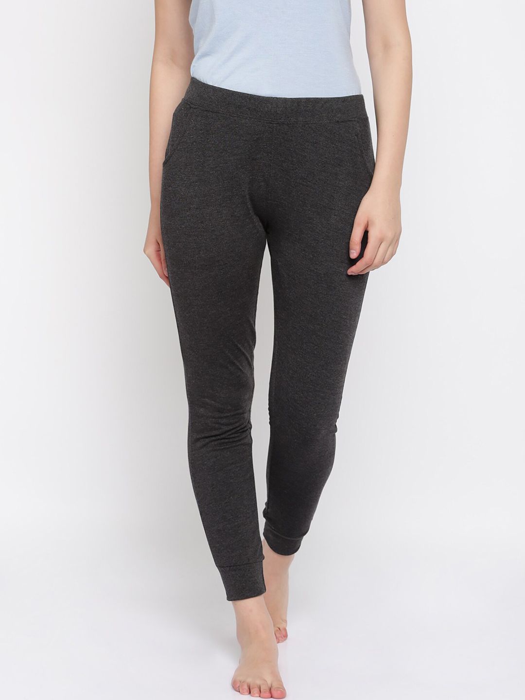 Sweet Dreams Women Charcoal Grey Solid Cotton Lounge Joggers Price in India