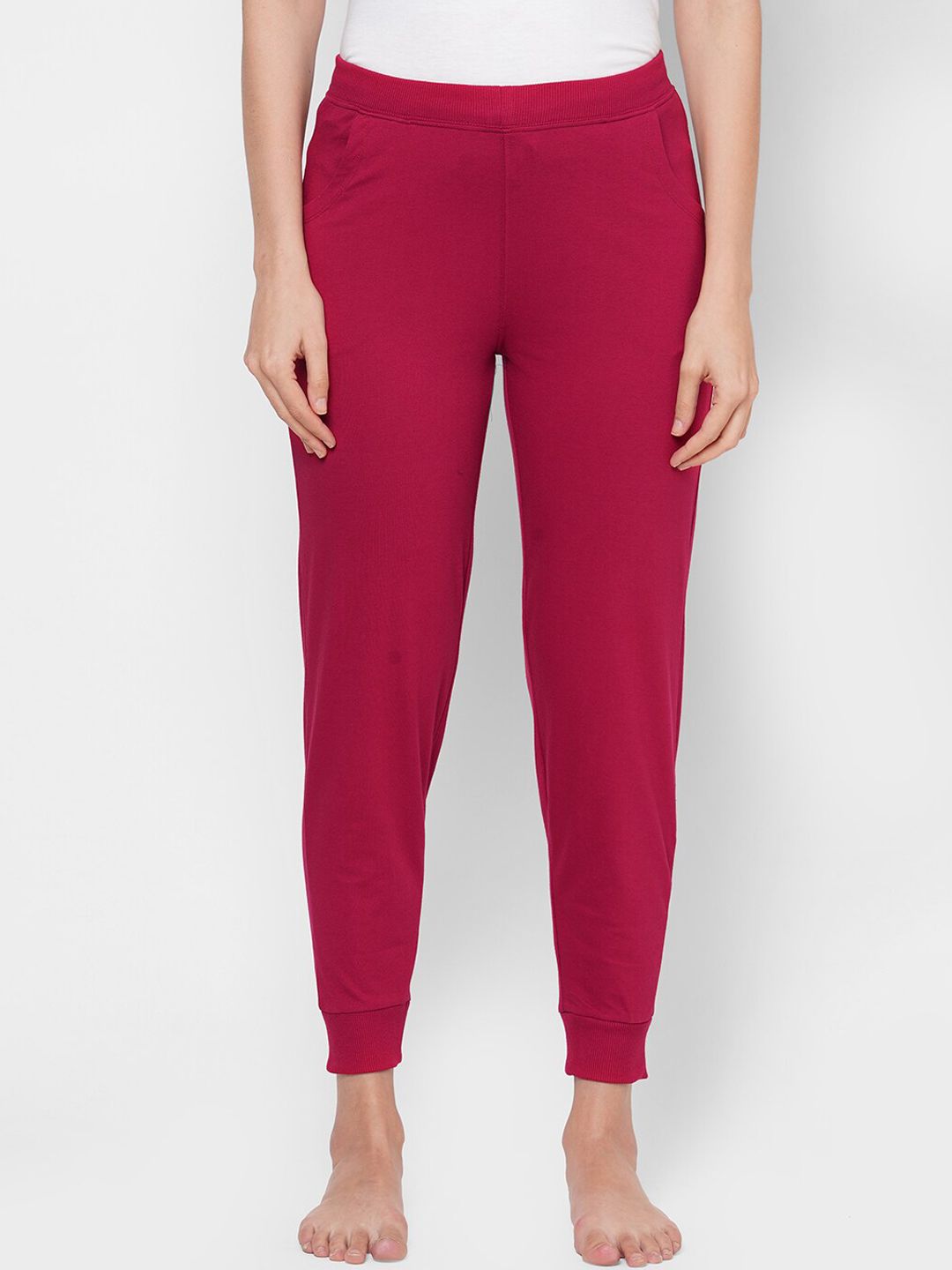 Sweet Dreams Women Fuchsia Pink Solid Cotton Lounge Joggers Price in India