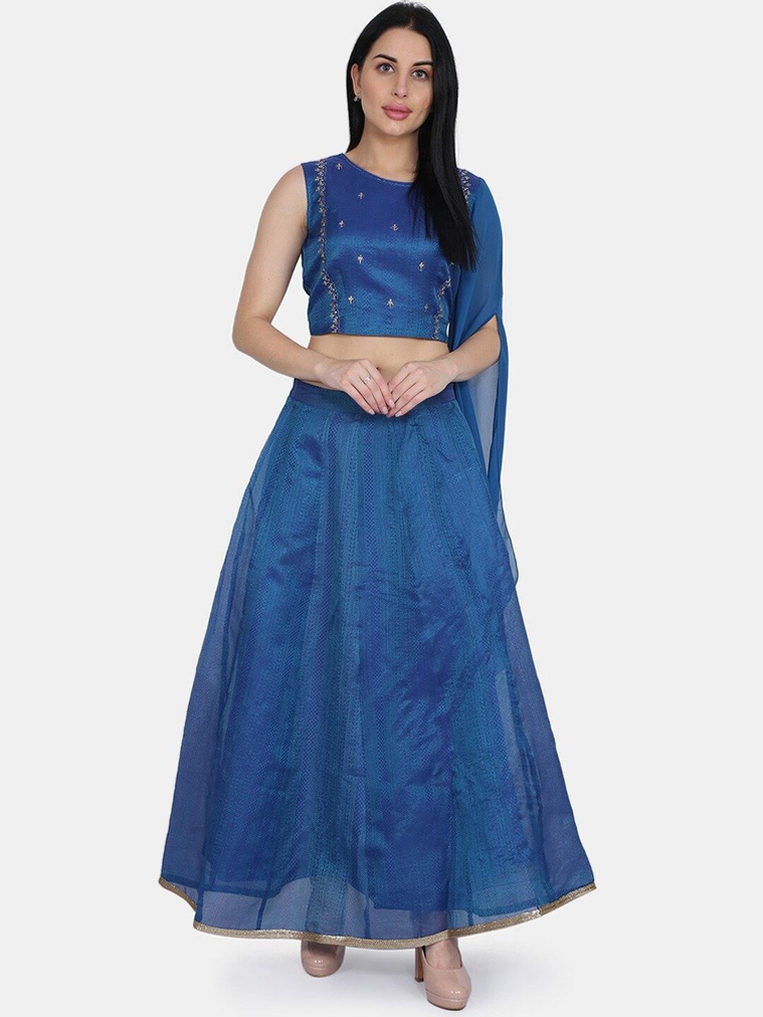 Be Indi Blue Embellished Ready to Wear Lehenga & Blouse With Dupatta Price in India