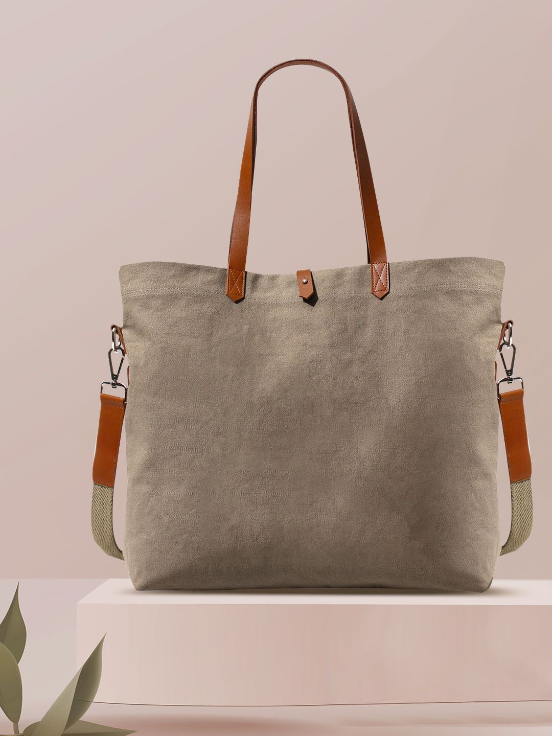 DailyObjects Women Beige Solid Canvas Tote Bag Price in India