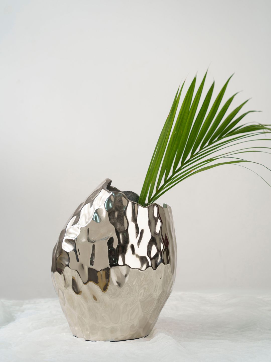 Folkstorys Silver-Toned Textured Handmade Metal Vase Price in India