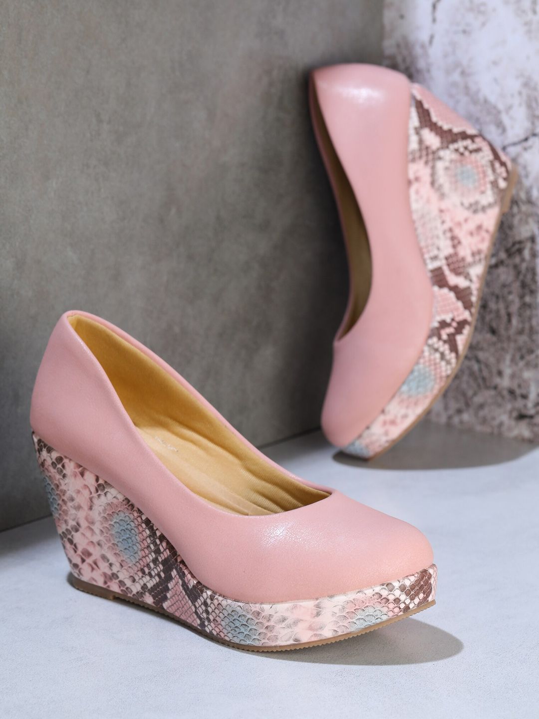 Shezone Peach-Coloured Wedge Pumps Price in India