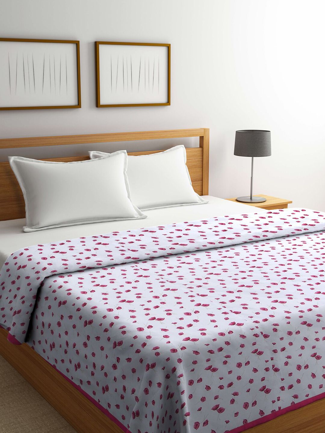 Arrabi Pink & White Floral Mild Winter 300 GSM Double Bed Dohar Price in India