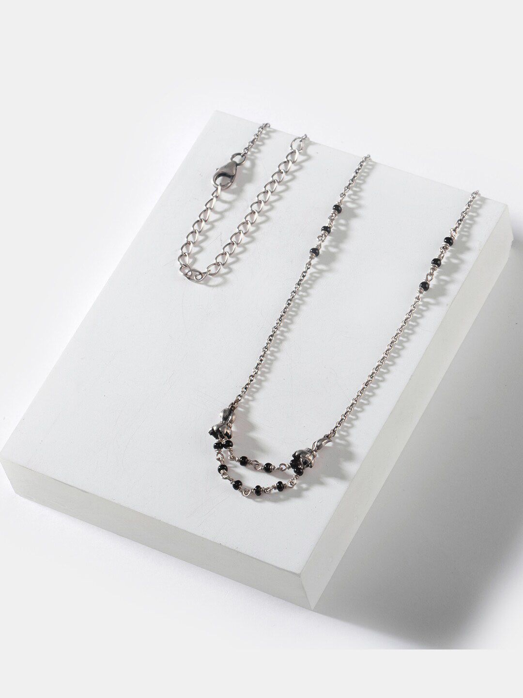 SHAYA Silver-Toned & Black 925 Sterling Silver Necklace Price in India