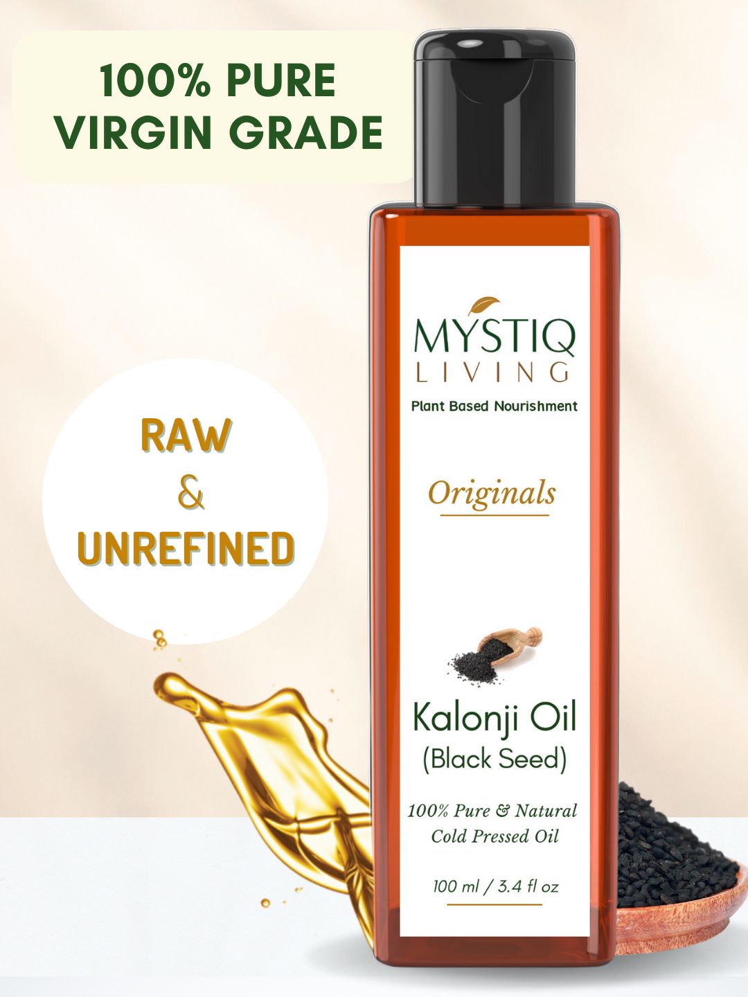 MYSTIQ LIVING Kalonji Oil (Black Seed ) 100% Pure Natural Cold-Pressed -100 ml