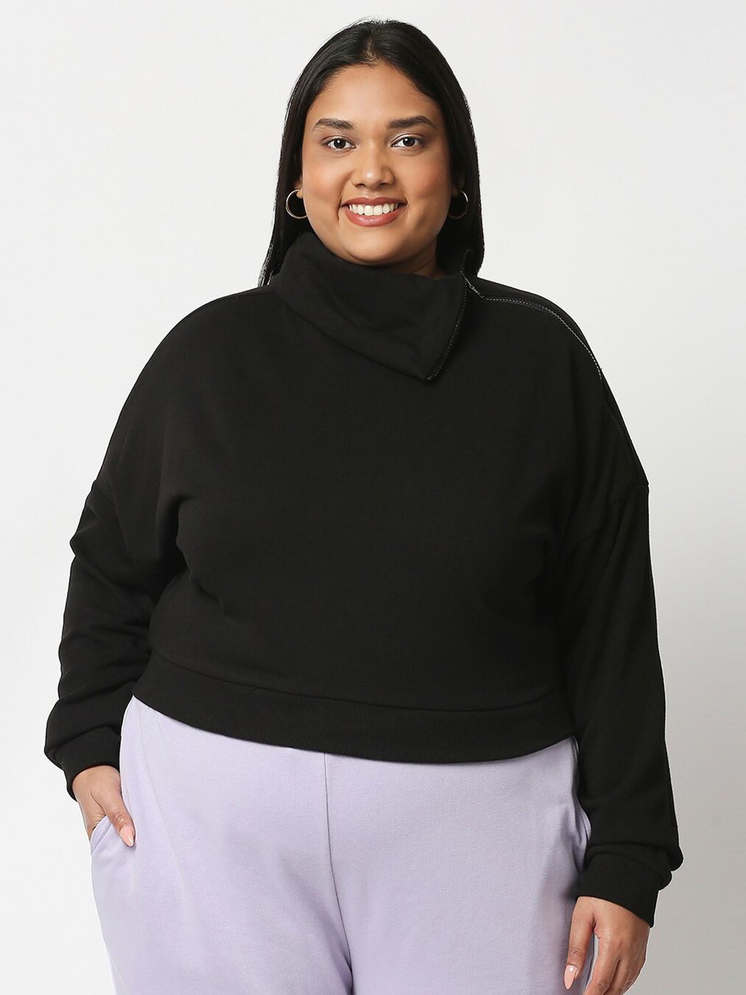 20Dresses Women Black Plus Size Cotton Sweatshirt Price in India