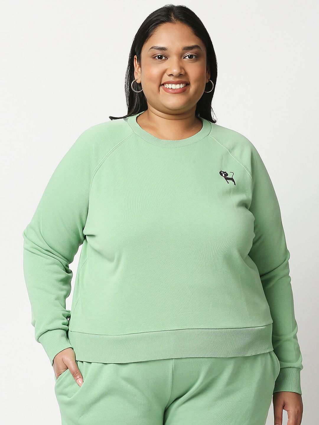 20Dresses Women Plus Size Green Solid Round Neck Sweatshirt Price in India