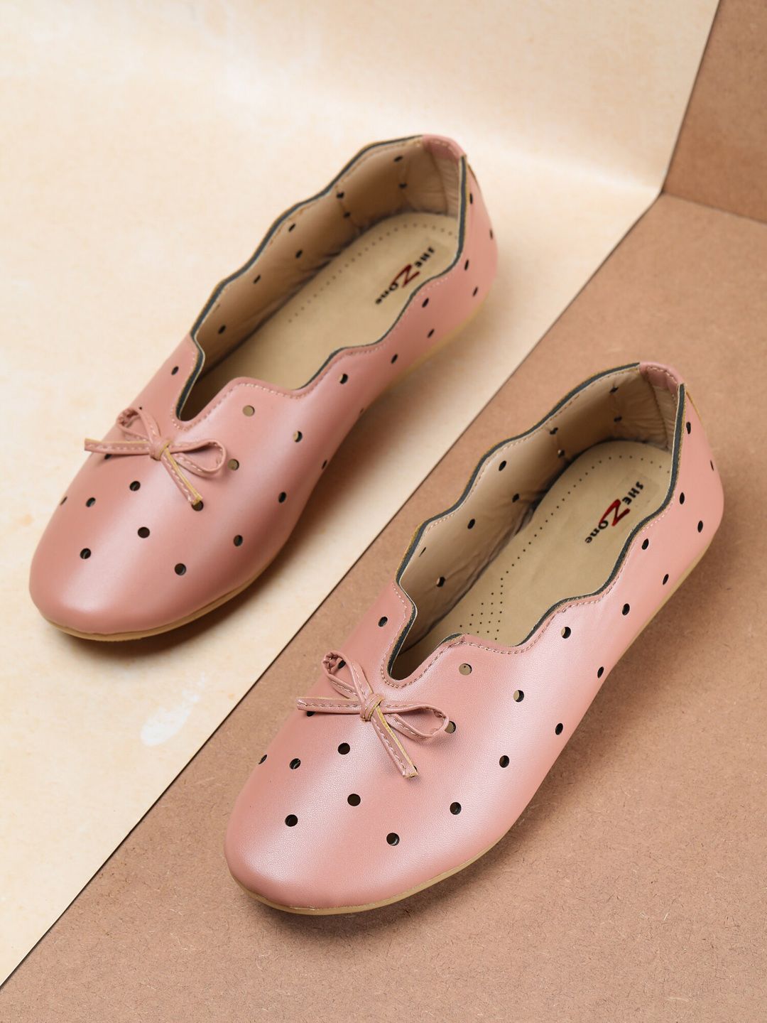 Shezone Women Peach-Coloured Embellished Ballerinas With Laser Cuts Flats Price in India