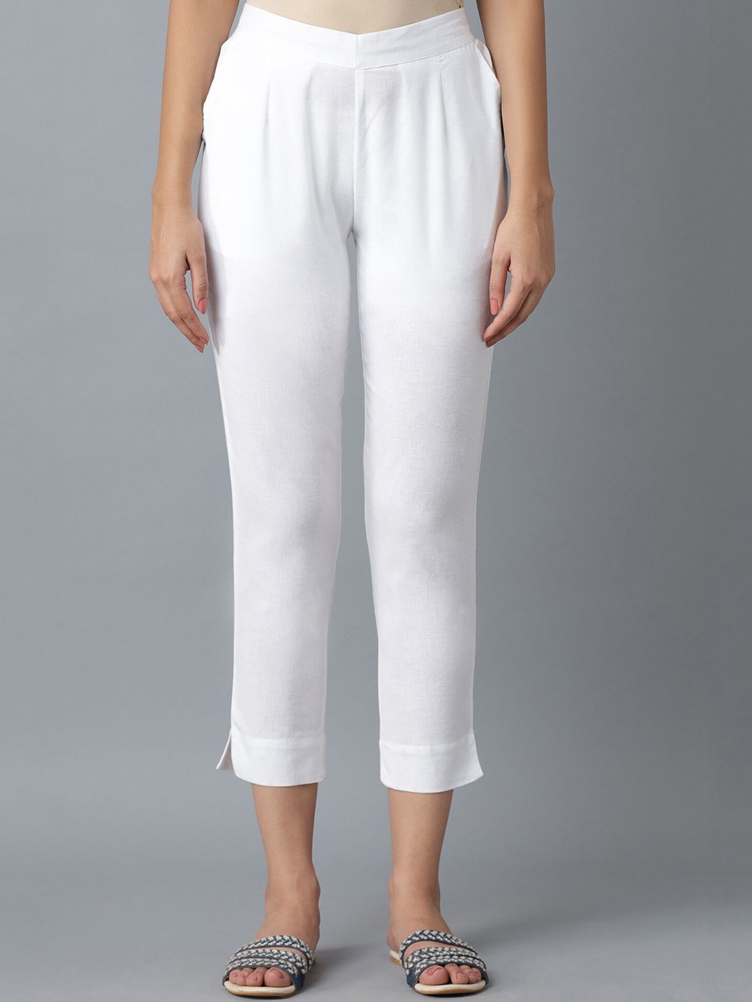 elleven Women White Solid Straight Fit Trousers Price in India