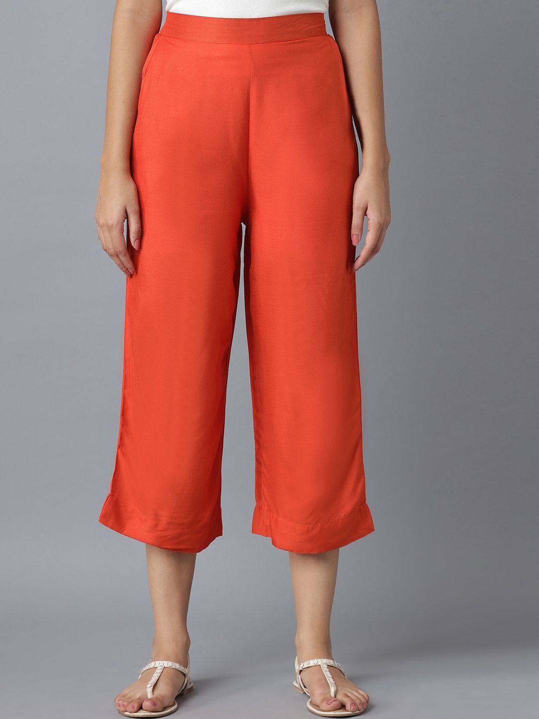 elleven Women Orange Solid Tapered Fit Culottes Price in India