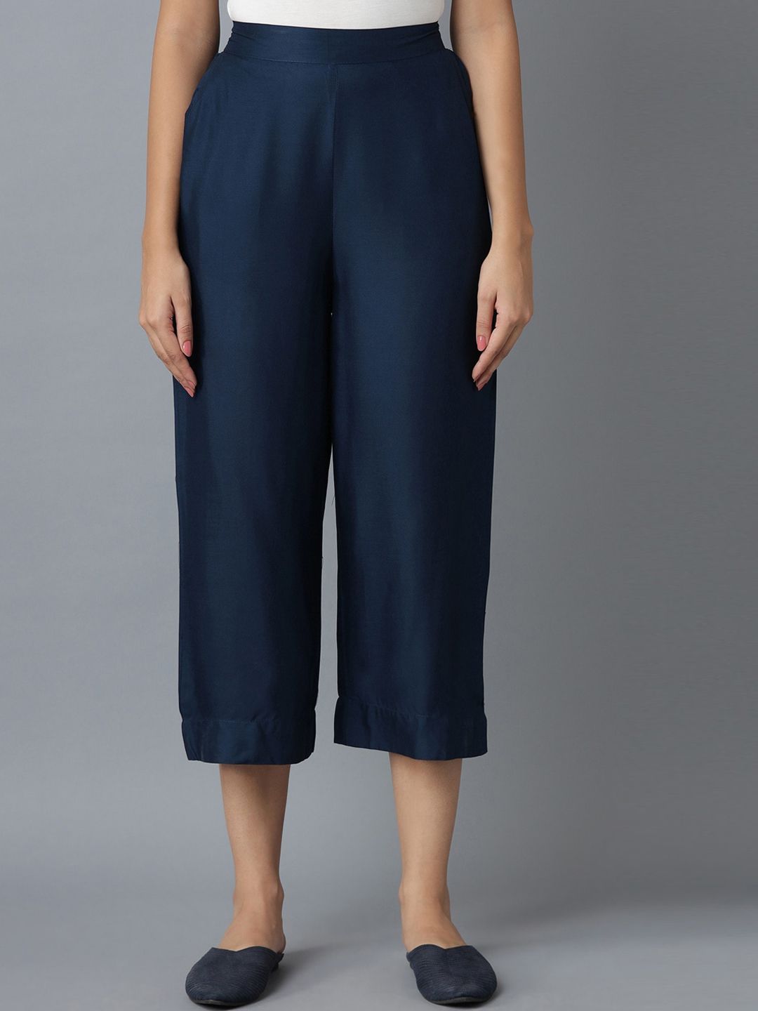 elleven Women Navy Blue Solid Tapered Fit Culottes Price in India