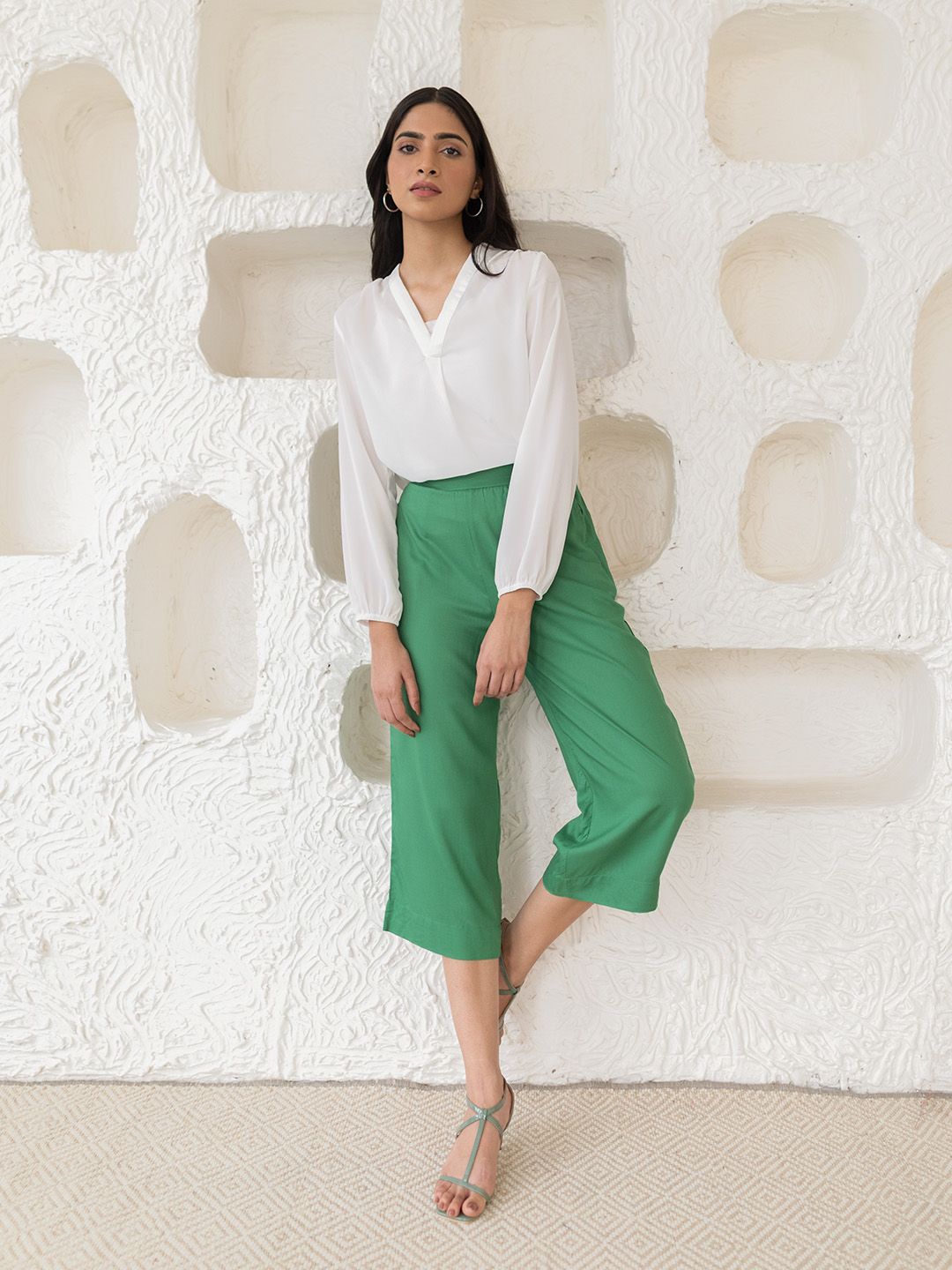 elleven Women Green Solid Straight Fit Culottes Price in India