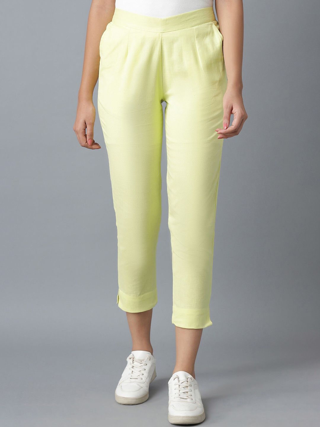 elleven Women Yellow Solid Regular Fit Trousers Price in India