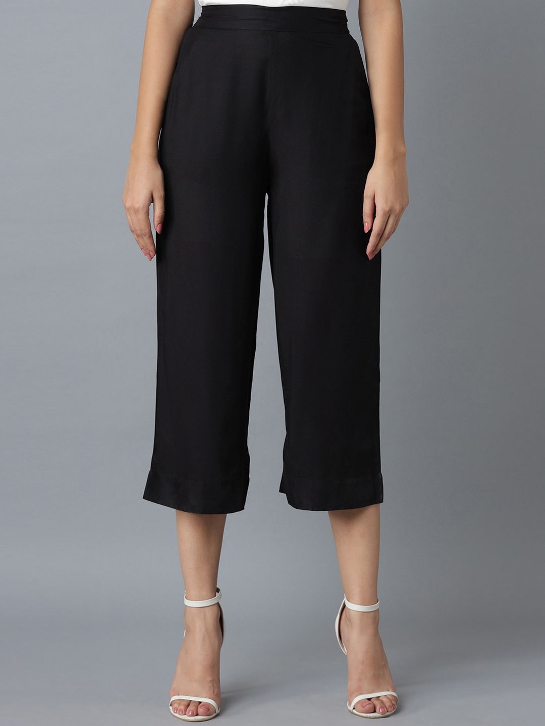elleven Women Black Solid Straight Fit Culottes Price in India