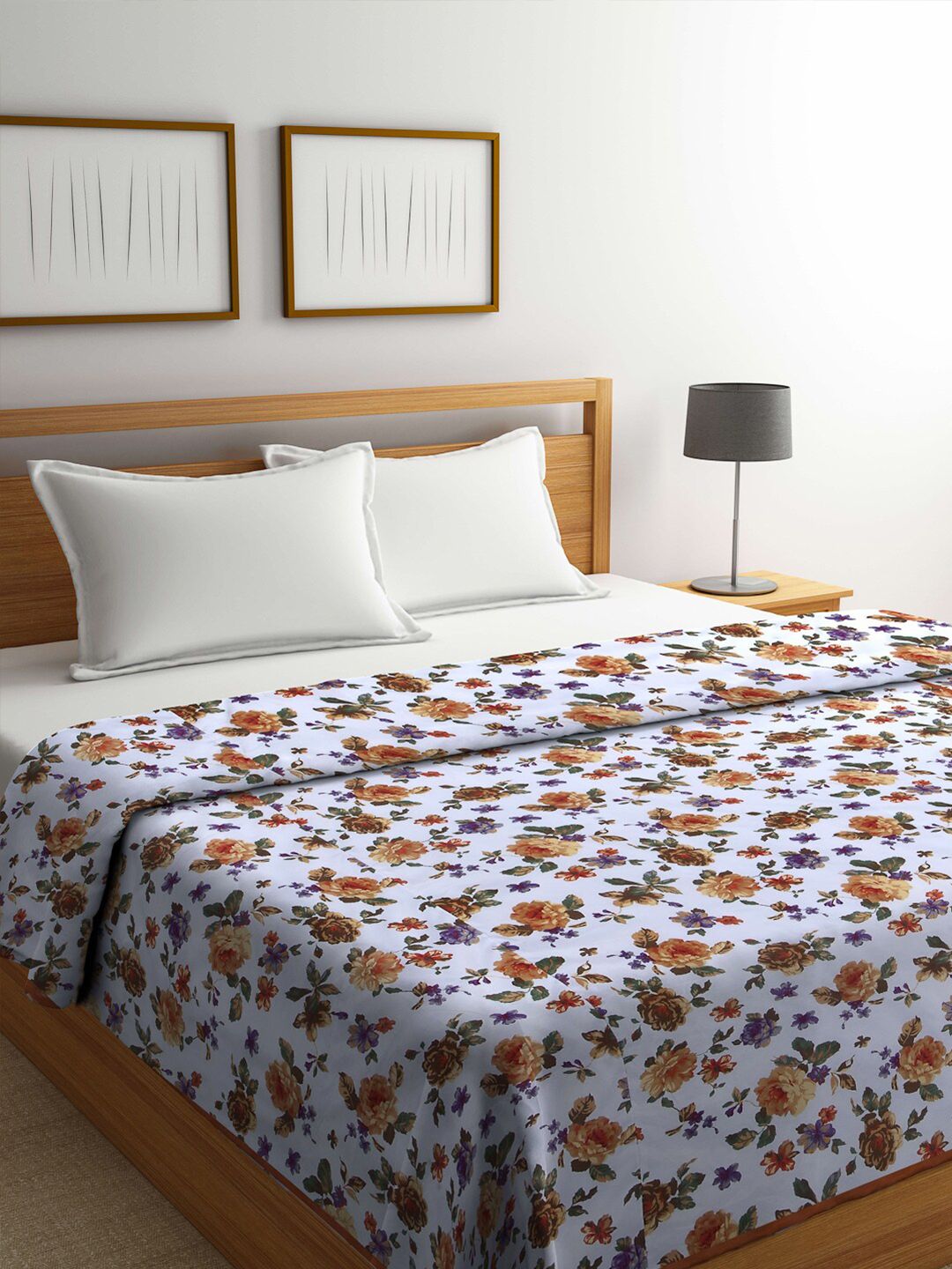 Arrabi White & Brown Floral Mild Winter 300 GSM Double Bed Dohar Price in India