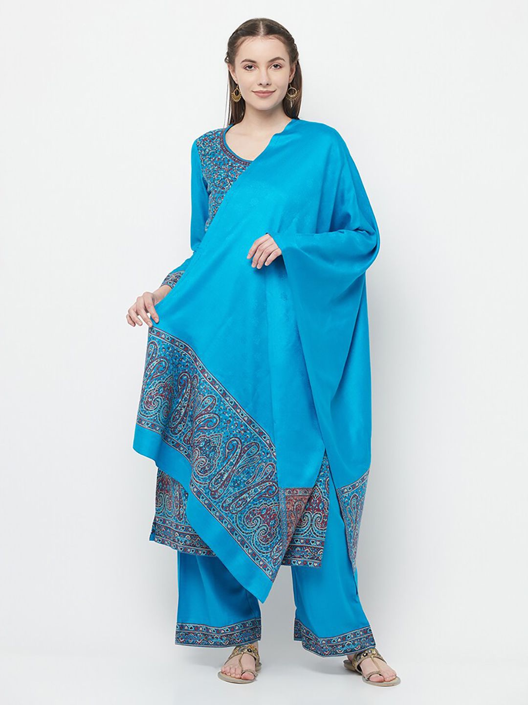 Safaa Blue & Red Unstitched Dress Material Price in India