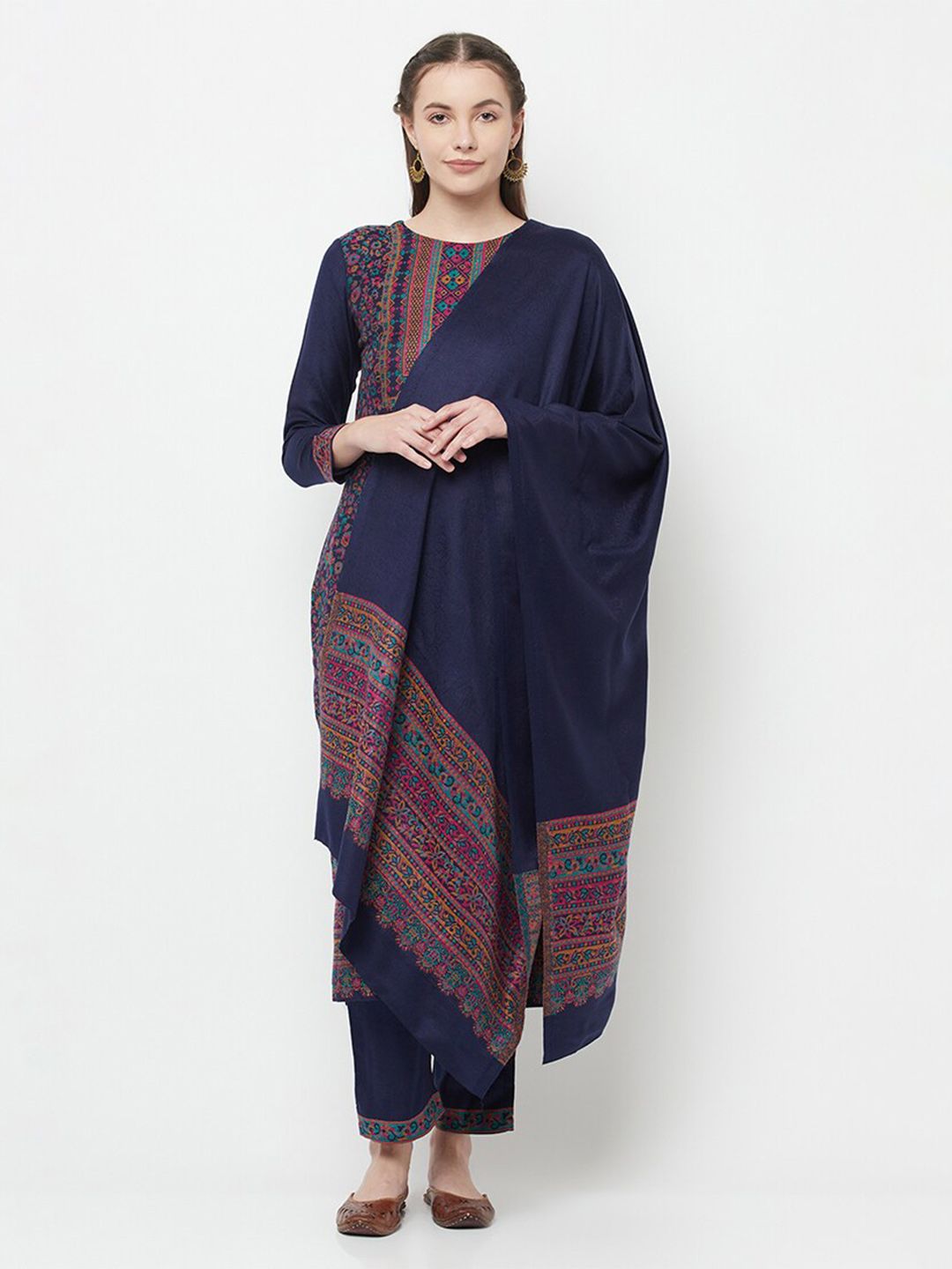 Safaa Blue & Pink Acrylic Wool Unstitched Dress Material Price in India