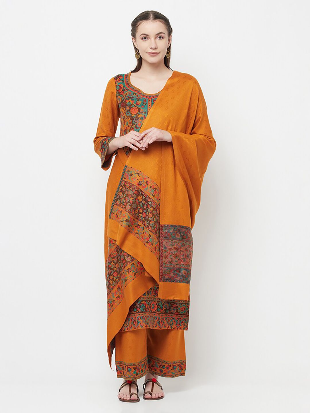 Safaa Mustard Yellow & Turquoise Blue Winter Unstitched Dress Material Price in India