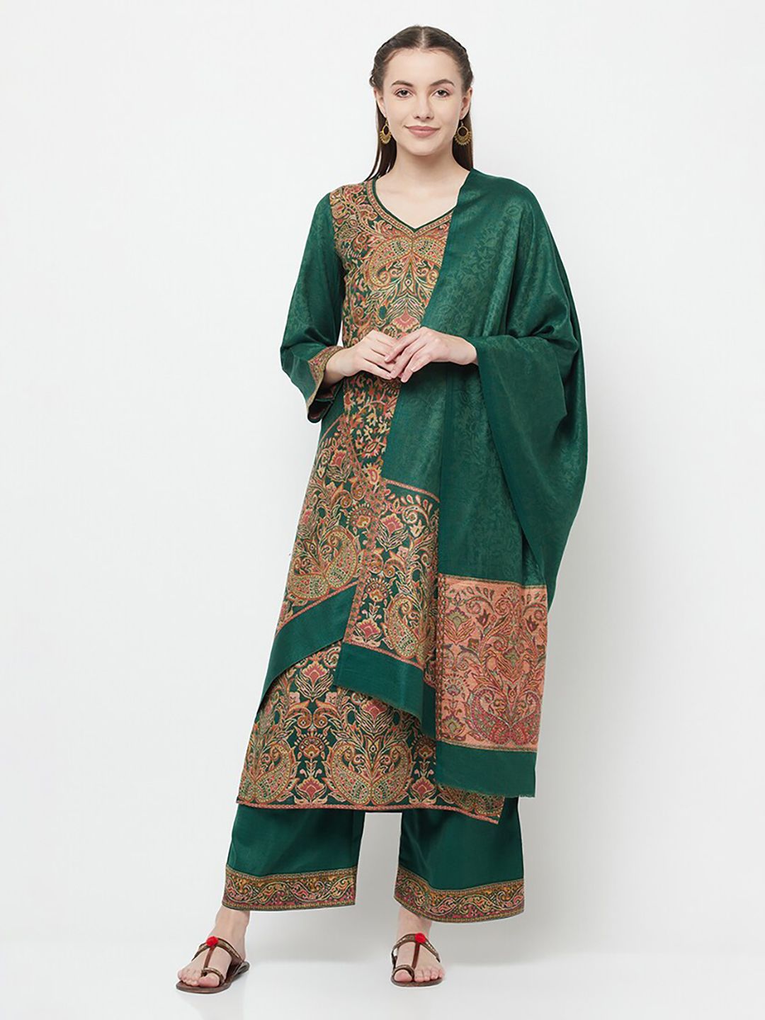 Safaa Women Green Woven Design Unstitched Dress Material Price in India
