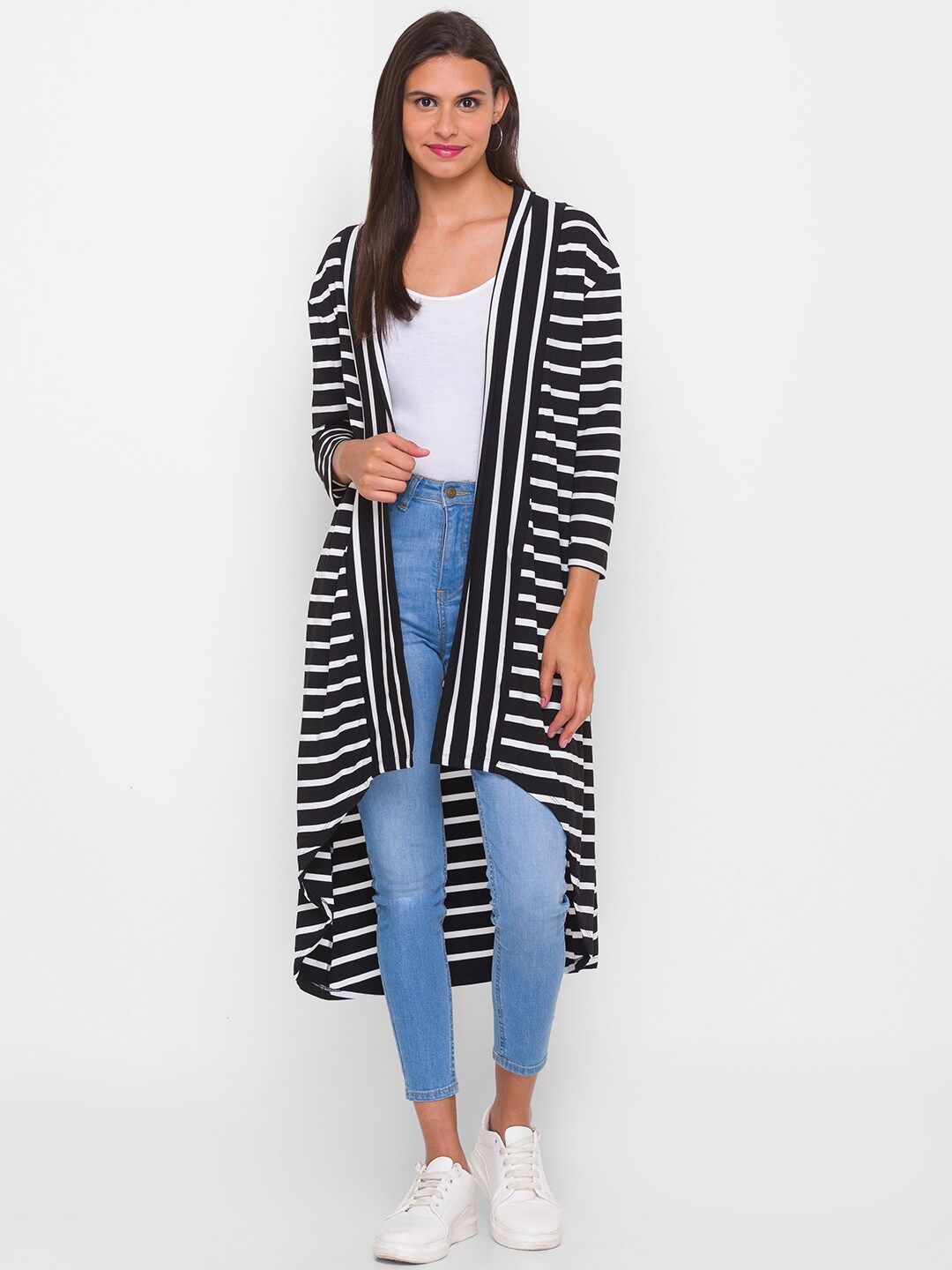 Globus Women Navy Blue & White Striped Shrug Price in India