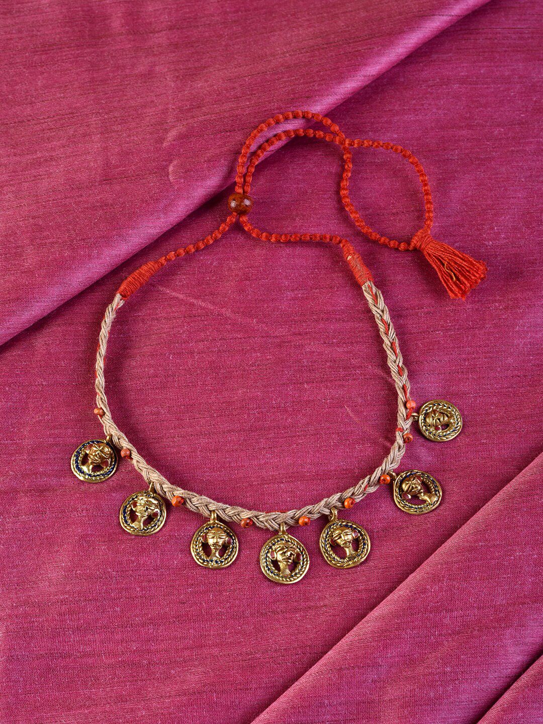AAKRITI ART CREATIONS Gold-Toned & Beige Council of Empress Tribal Dhokra Choker Price in India