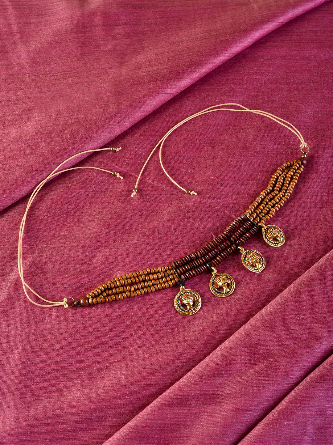 AAKRITI ART CREATIONS Brown & Gold-Toned Brass Tribal Dhokra Necklace Price in India