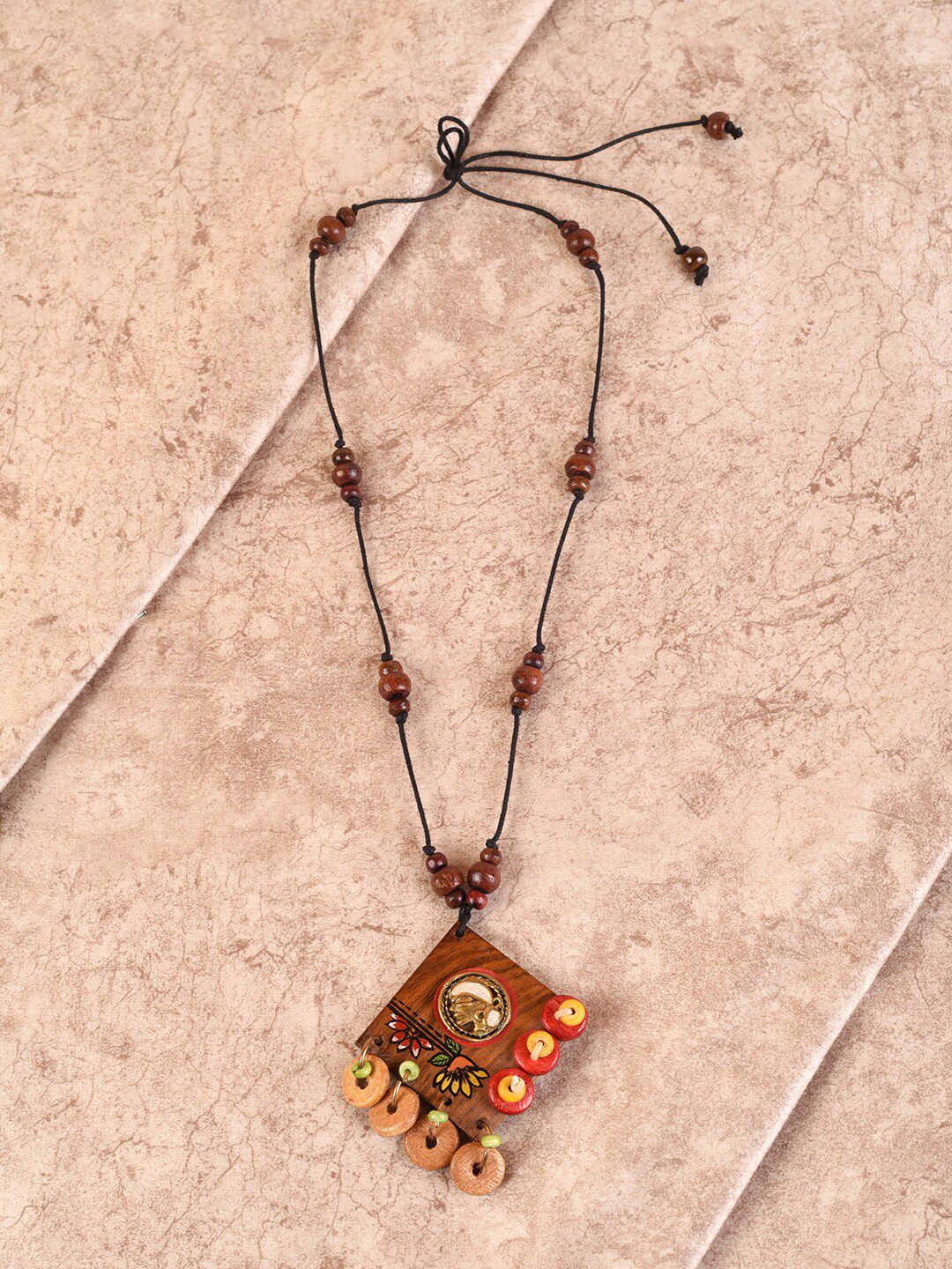 AAKRITI ART CREATIONS Brown & Orange Brass Tribal Dhokra Necklace Price in India