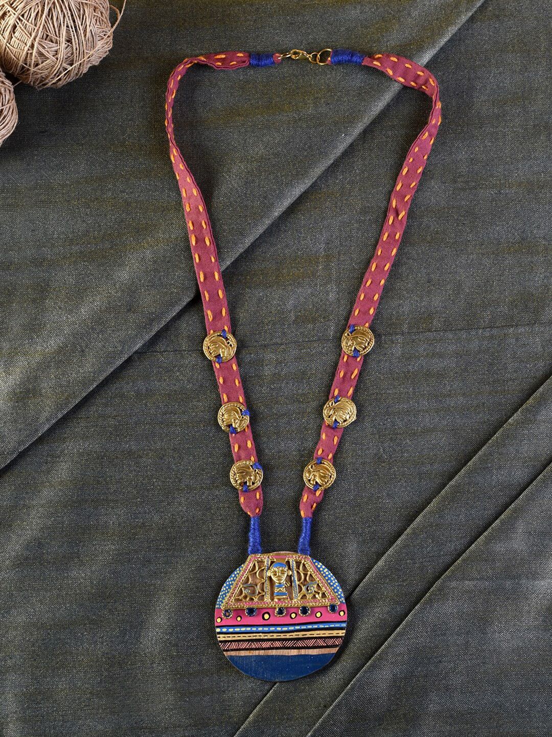 AAKRITI ART CREATIONS Women Blue & Pink Beaded Tribal Dhokra Necklace Price in India