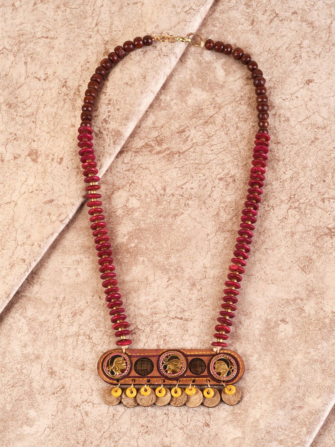 AAKRITI ART CREATIONS Pink & Yellow Brass Tribal Necklace Price in India