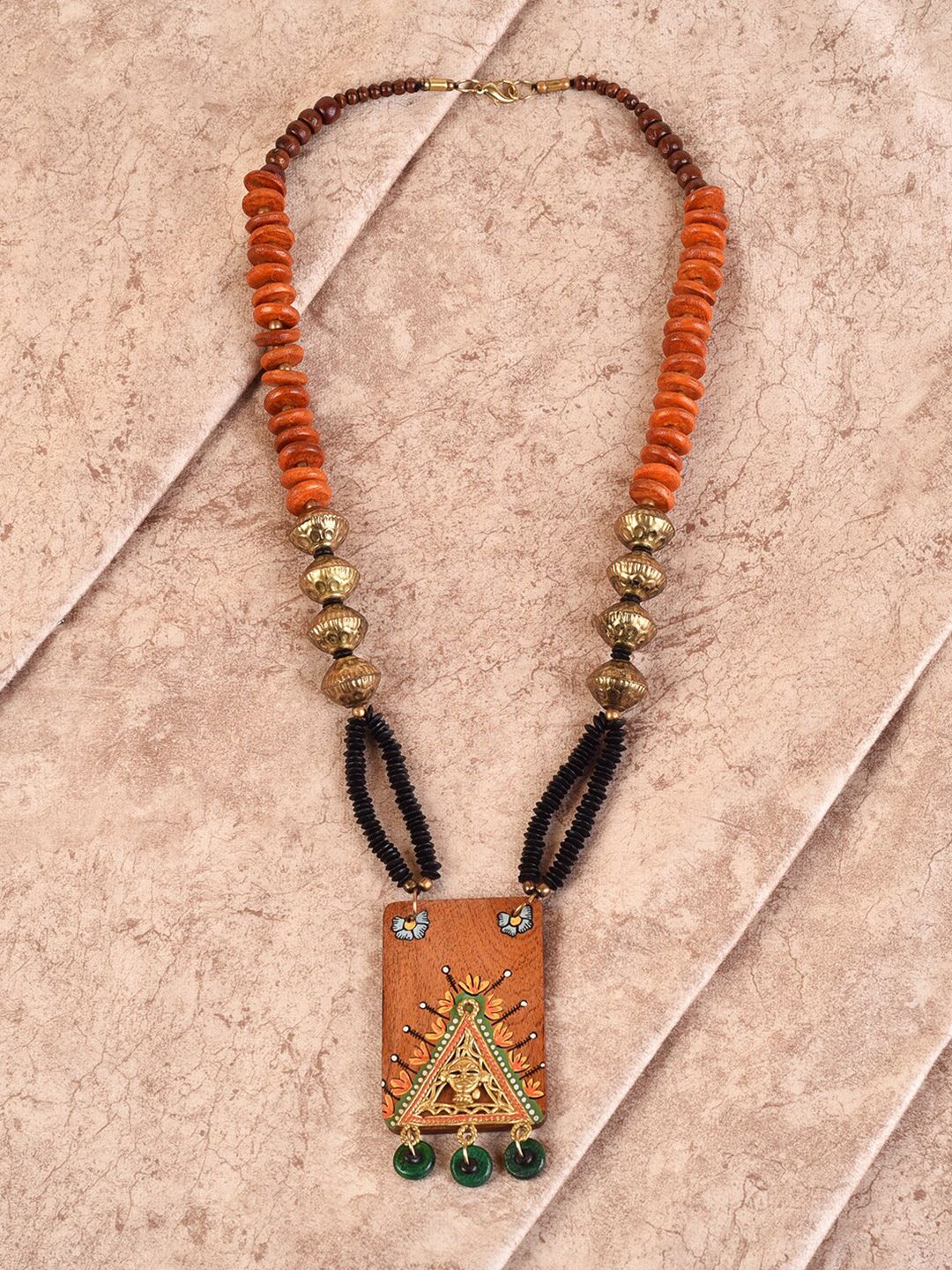 AAKRITI ART CREATIONS Orange & Gold-Toned Brass Tribal Necklace Price in India