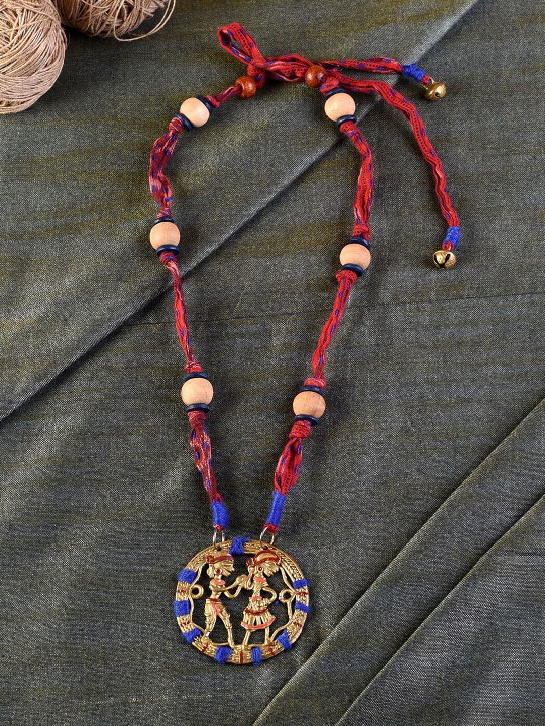 AAKRITI ART CREATIONS Red & Blue Brass The Tribal Circle Dhokra Necklace Price in India