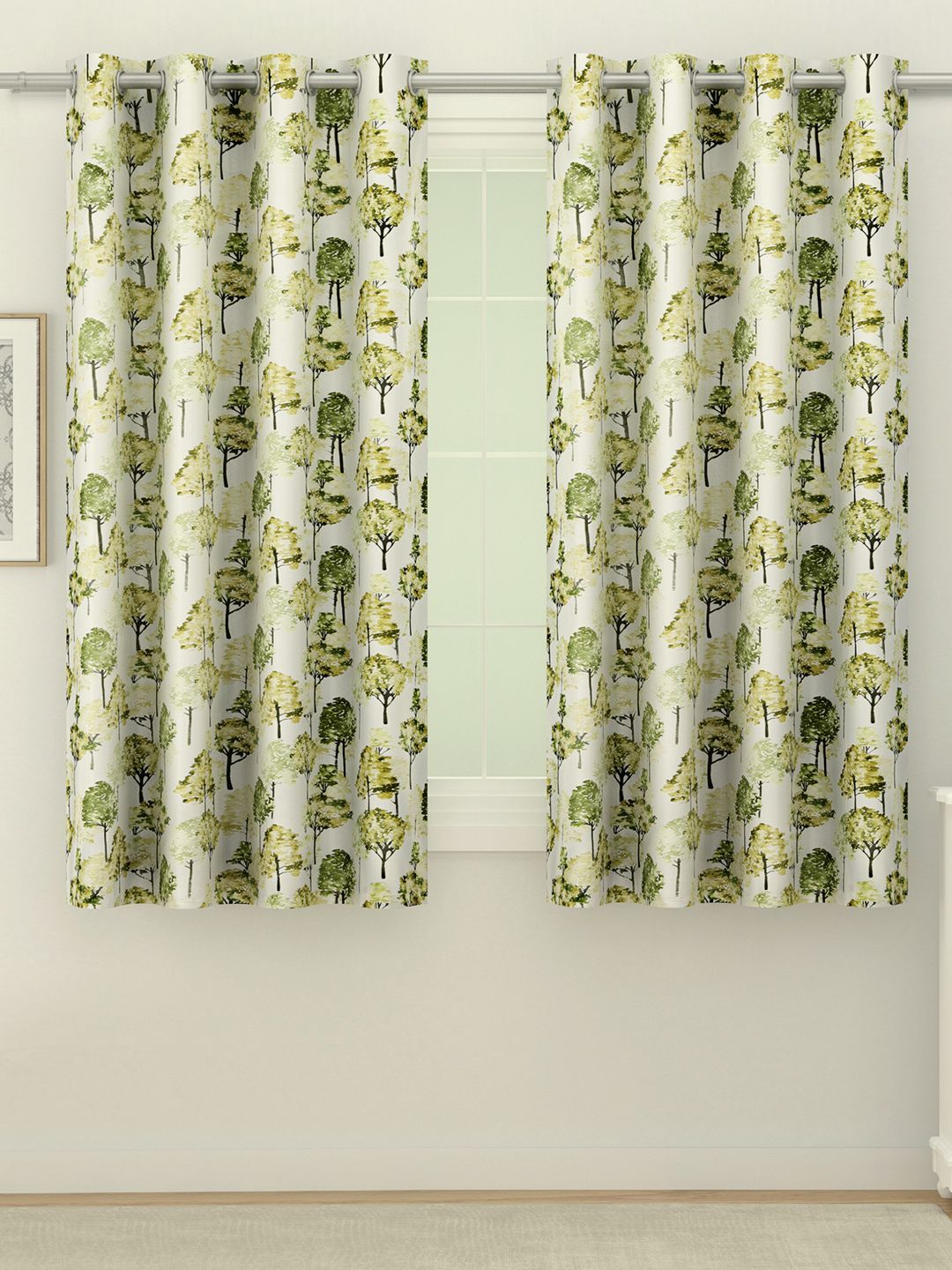 SWAYAM Green & Yellow Set of 2 Floral Room Darkening Window Curtains Price in India