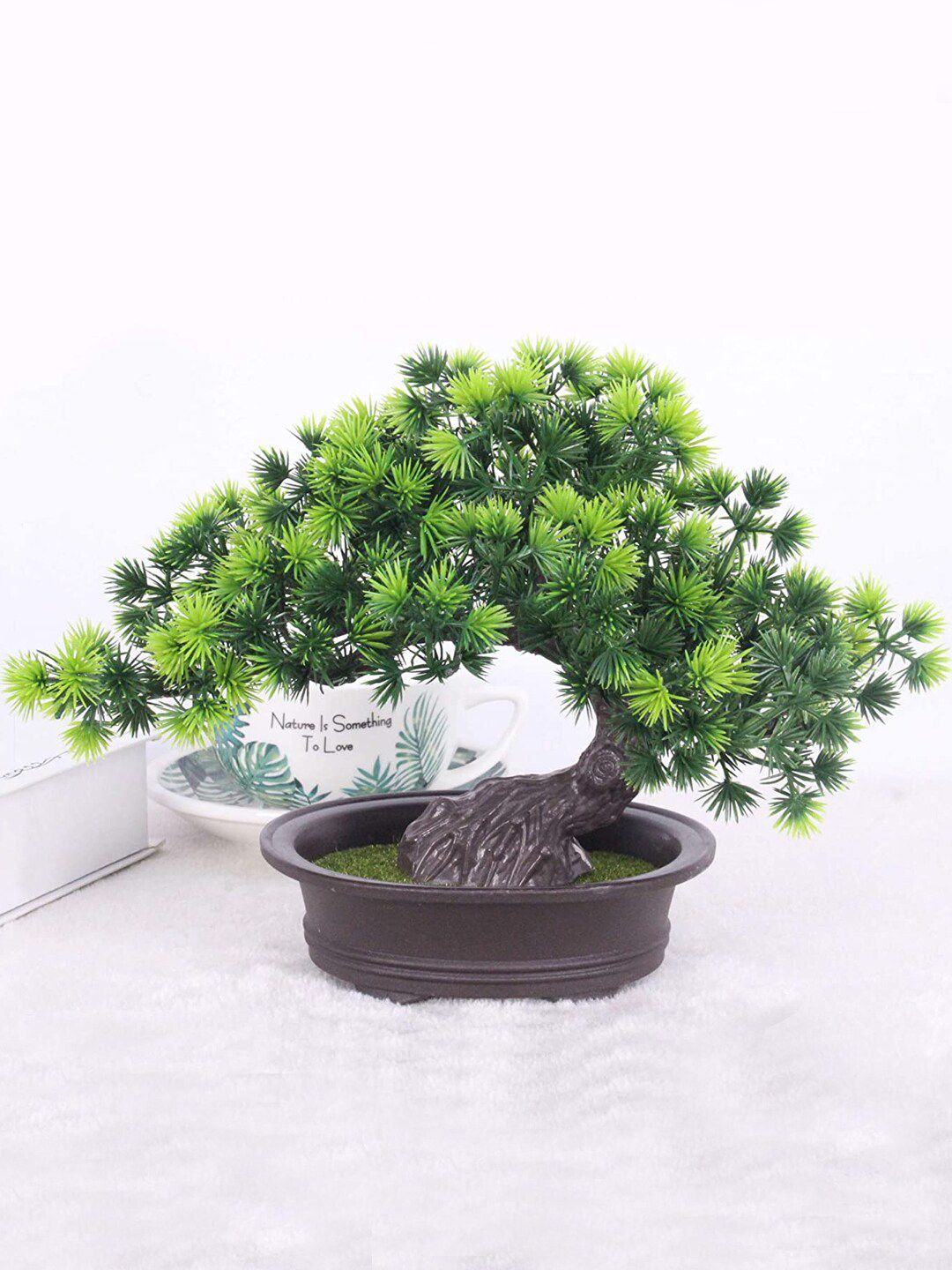 TIED RIBBONS Green & Black Decorative Artificial Bonsai Tree Plant With Pot Price in India