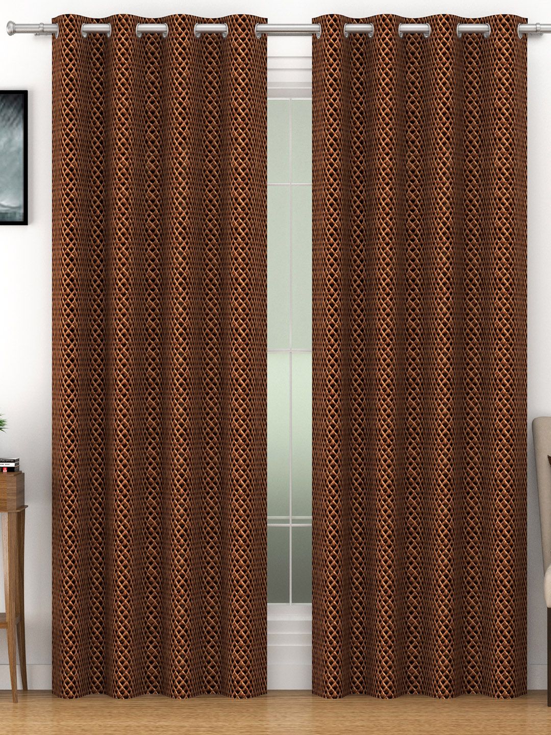 SWAYAM Brown Set of 2 Black Out Door Curtain Price in India