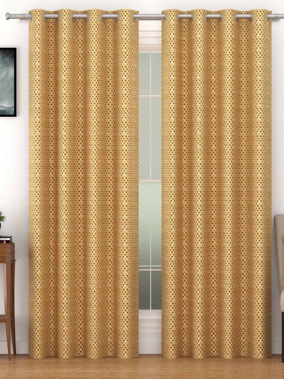 SWAYAM Set of 2 Beige Black Out Long Door Curtain Price in India