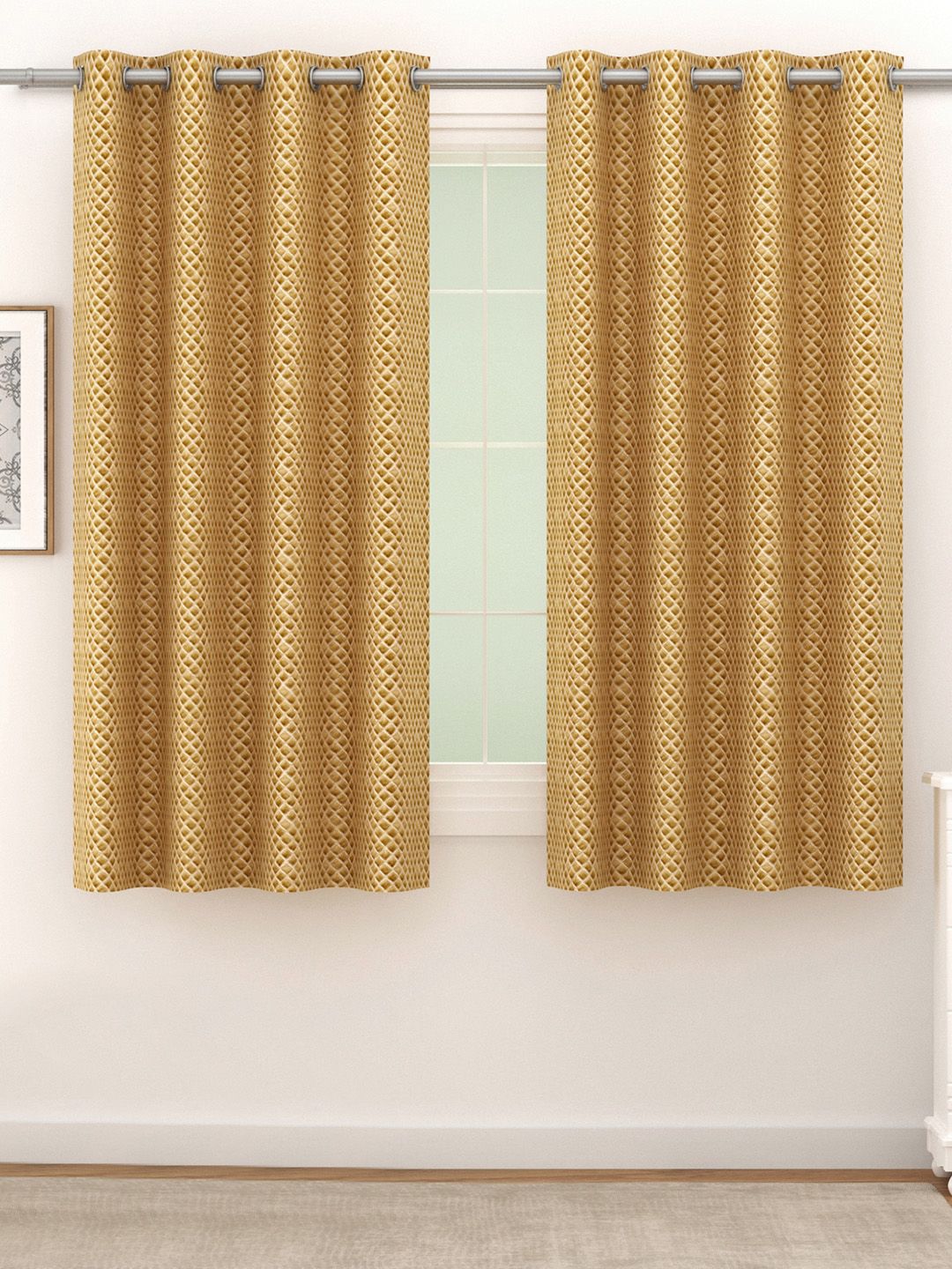 SWAYAM Pack Of 2 Beige Self Design Black Out Window Curtain Price in India