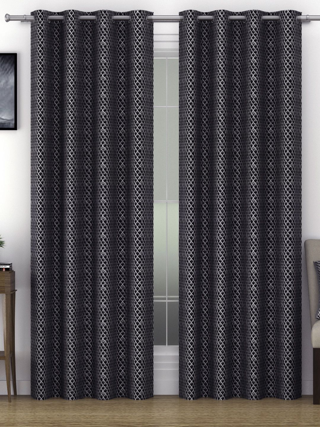 SWAYAM Grey Set of 2 Black Out Door Curtain Price in India